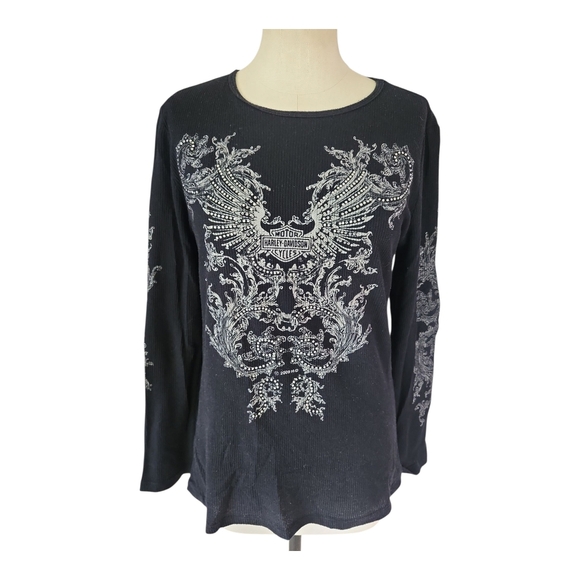 Harley-Davidson Tops - Harley-Davidson Black Long Sleeve Shirt with Silver Phoenix Graphic | Size M